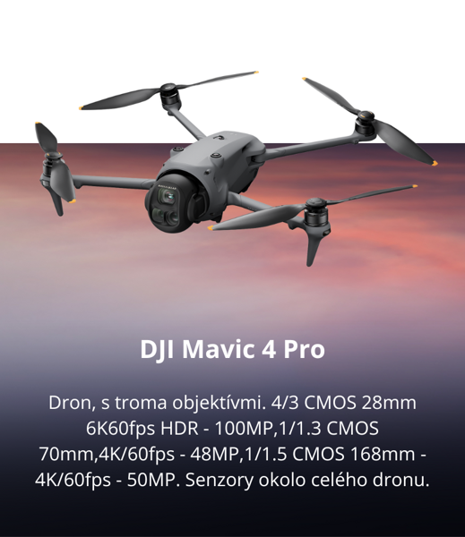 DJI Mavic 4 Pro - dron s troma objektívmi. Nočné točenie, active track, senzory okolo celého dronu. 